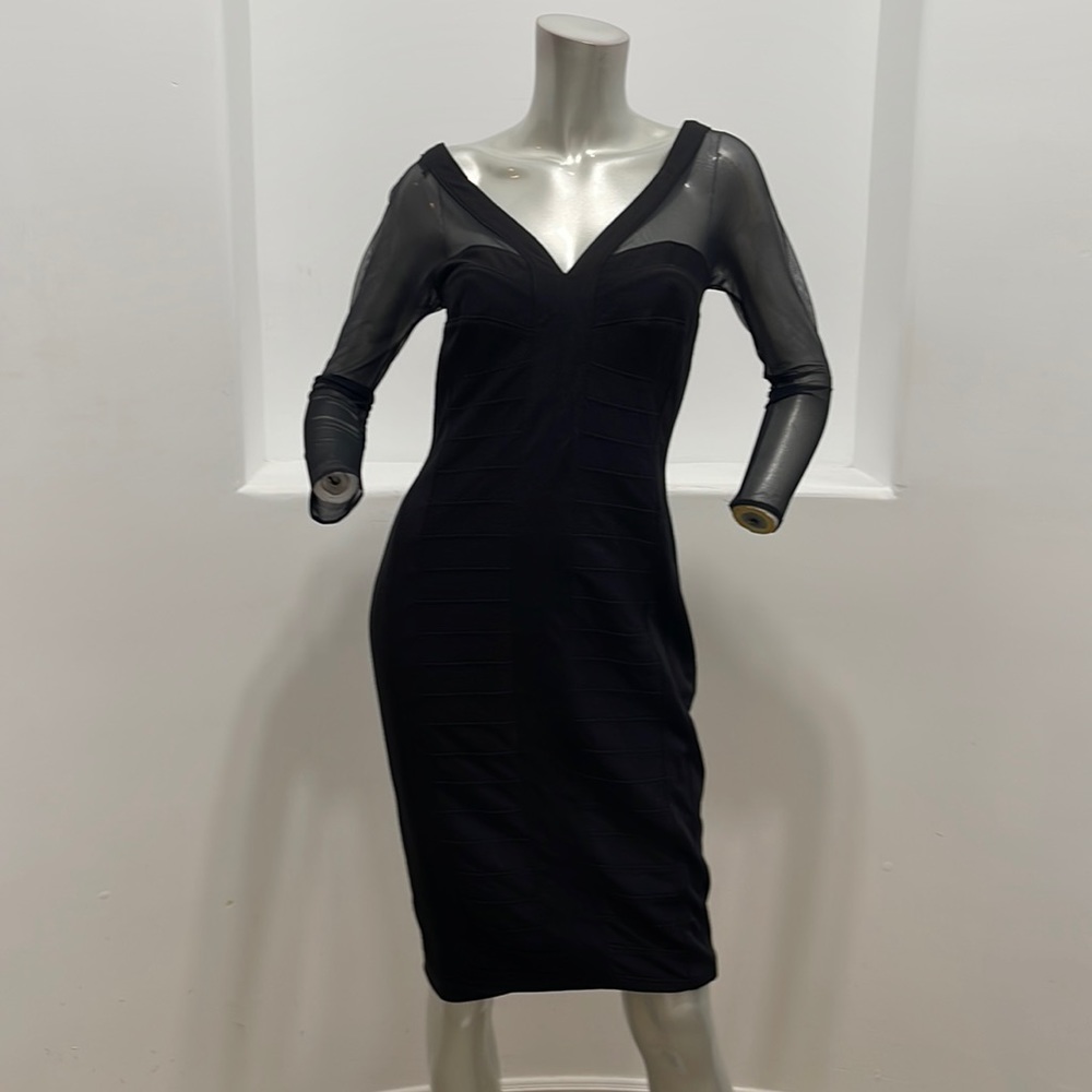 T By Tadashi Vintage Sheer Mesh Illusion Long Sleeve Sheath Dress Black Size S